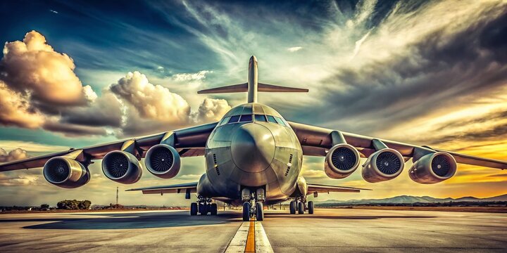 Vintage Military Aircraft: C-5 Galaxy Transport Plane in Retro Style