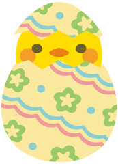 イースターエッグから顔を出すヒヨコ カラフル ベクター素材