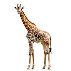 Fototapeta premium Giraffe stands gracefully against a white backdrop