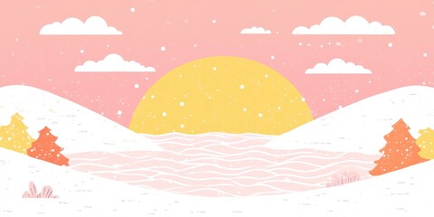 Fototapeta premium Serene winter landscape with a colorful sunset