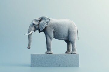 An Elephant Stands on a Pale Blue Platform