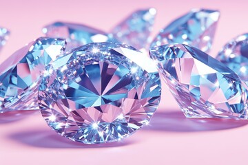 Sparkling blue diamonds on a soft pink background