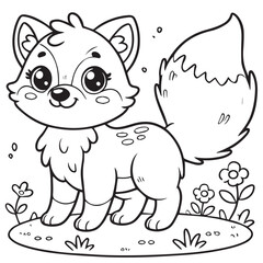 Whimsical Cartoon Fox Illustration for Children's Drawing Book.