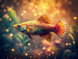 Fototapeta premium Vintage Photo of a Moley Fish in an Aquarium - Retro Aquatic Life