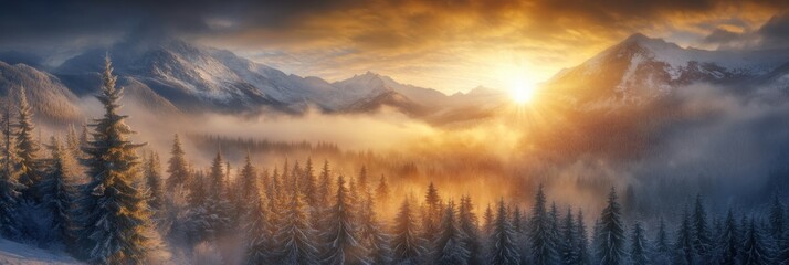Majestic winter landscape scenery wallpaper with snow mountain forest