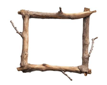 wood frame craft from weathered tree branch twig, picture frame, cutout png