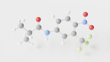 flutamide molecule 3d, molecular structure, ball and stick model, structural chemical formula antineoplastic agent