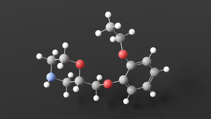 viloxazine molecule 3d, molecular structure, ball and stick model, structural chemical formula antidepressant