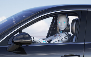 Robot driving a car