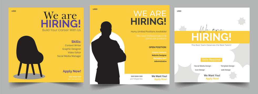 We are hiring social media post medical specialist doctor nurse banner template.
We are hiring or job vacancy social media post template or square web banner.template or employee recruitment post .

