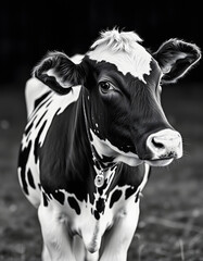 Cute cow in black and white vintage feel, great for animal background or decor print.  Really shows off the livestock and rural lifestyle, Side lit