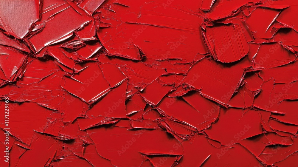 Poster A close-up of textured red paint, showcasing dynamic layers and brushstroke patterns.
