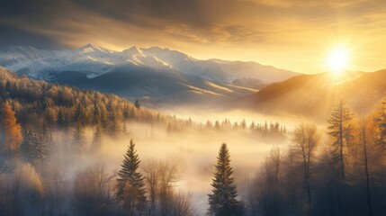 Obraz premium Majestic winter landscape scenery wallpaper with snow mountain forest