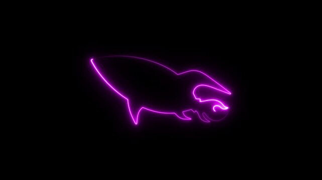 Abstract glowing neon light rocket icon animation on black background. animated rocket logo with glowing neon lines. neon circle line animation.