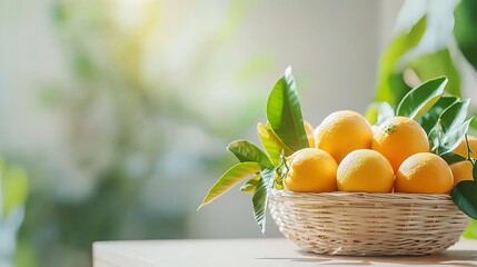 Vibrant Oranges Brimming in a Woven Basket   Abundant Harvest Symbolizing Prosperity and Wealth  Golden Citrus Fruits Displayed in a Rustic Natural Setting