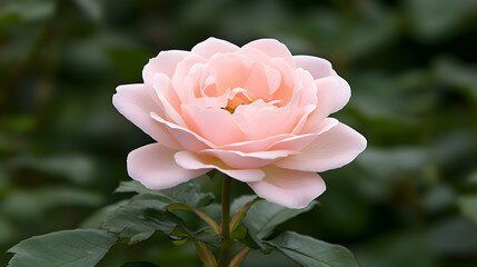 Pale Pink Rose Blooming in Garden, Soft Focus Background, Romantic Floral Design.