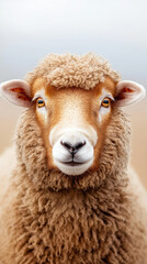 Fototapeta premium Fluffy sheep with soft, curly coat and expressive eyes, showcasing its charm