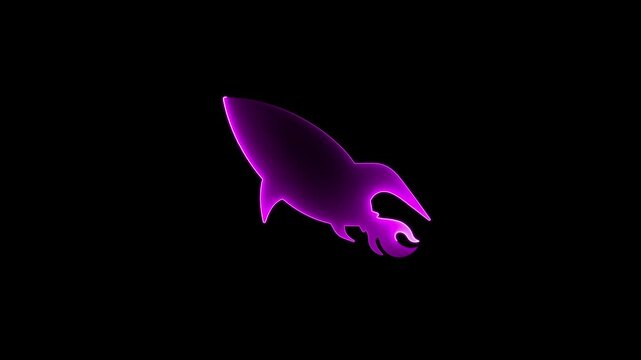 Abstract glowing neon light rocket icon animation on black background. animated rocket logo with glowing neon lines. neon circle line animation.
