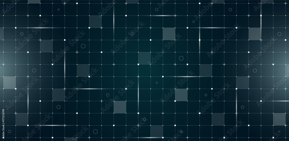 Leinwandbilder Futuristic VR HUD interface with digital grid and particle mesh. Hi tech GUI visor design template. Sci fi spaceship display with lines and dots on dark green background for FUI dashboard