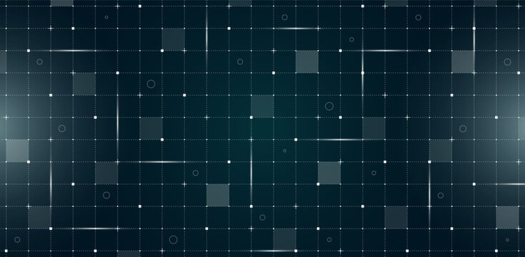 Futuristic VR HUD interface with digital grid and particle mesh. Hi tech GUI visor design template. Sci fi spaceship display with lines and dots on dark green background for FUI dashboard