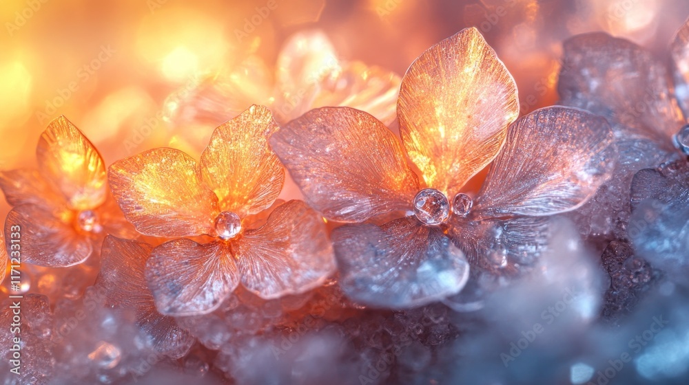 Aufkleber a close-up of translucent flowers illuminated by warm light, creating a dreamy atmosphere.