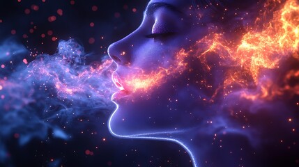 Woman Exhaling Embers And Smoke A Mystical Image