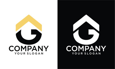 Creative home with letter g logo design 