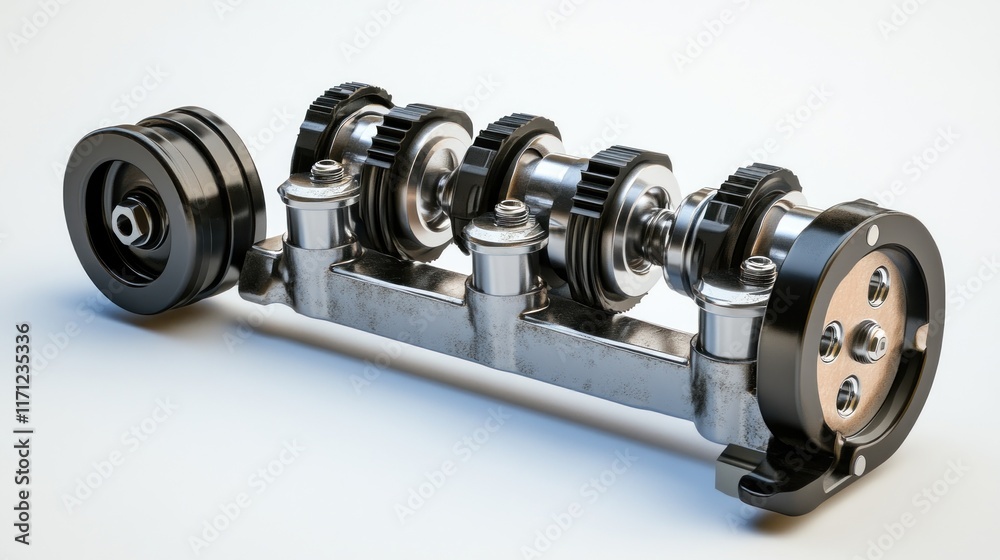 Aufkleber a detailed rendering of a mechanical camshaft used in automotive engines.