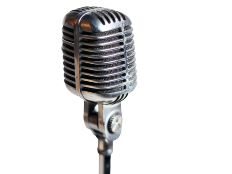 Vintage microphone stands ready for performance