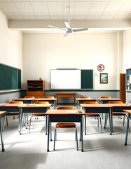 Picture empty classroom back to school concept nice vintage interior of educational environment, with white tones