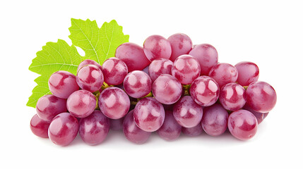 Red Grapes with Leaf, Fresh Fruit Studio Shot, White Background, Food Photography, Recipe Websites.