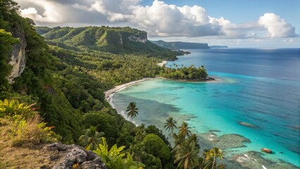 Fototapeta premium Wallis and Futuna Islands: Lush Tropical Landscape, Scenic Ocean View