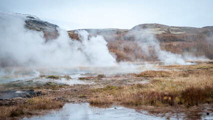 Geysir hot springs. Iceland Haukadalur Valley. 