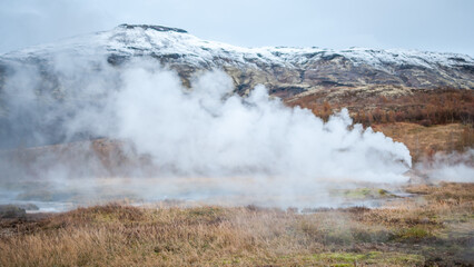 Geysir hot springs. Iceland Haukadalur Valley. 