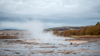 Geysir hot springs. Iceland Haukadalur Valley. 