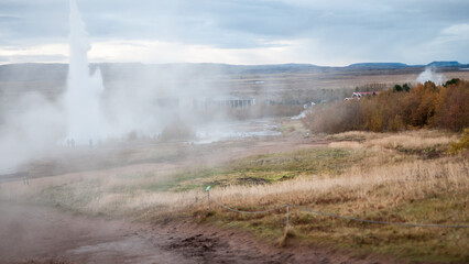Geysir hot springs. Iceland Haukadalur Valley. 