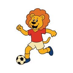 happy lion playing football vector silhouette