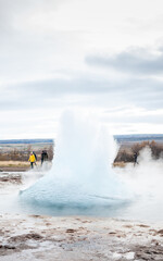Geysir hot springs. Iceland Haukadalur Valley. 