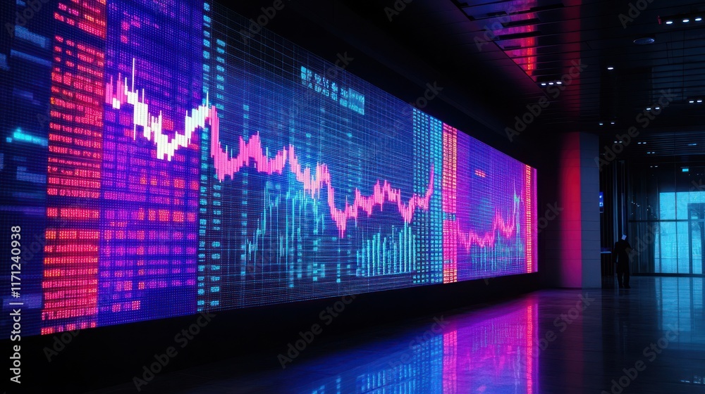 Leinwandbilder A digital display showing fluctuating stock market data in a modern setting.