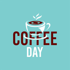 coffee day slogan with coffee glass logo illustration