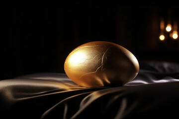Obraz premium a luxurious golden egg glowing softly on a velvet pillow 