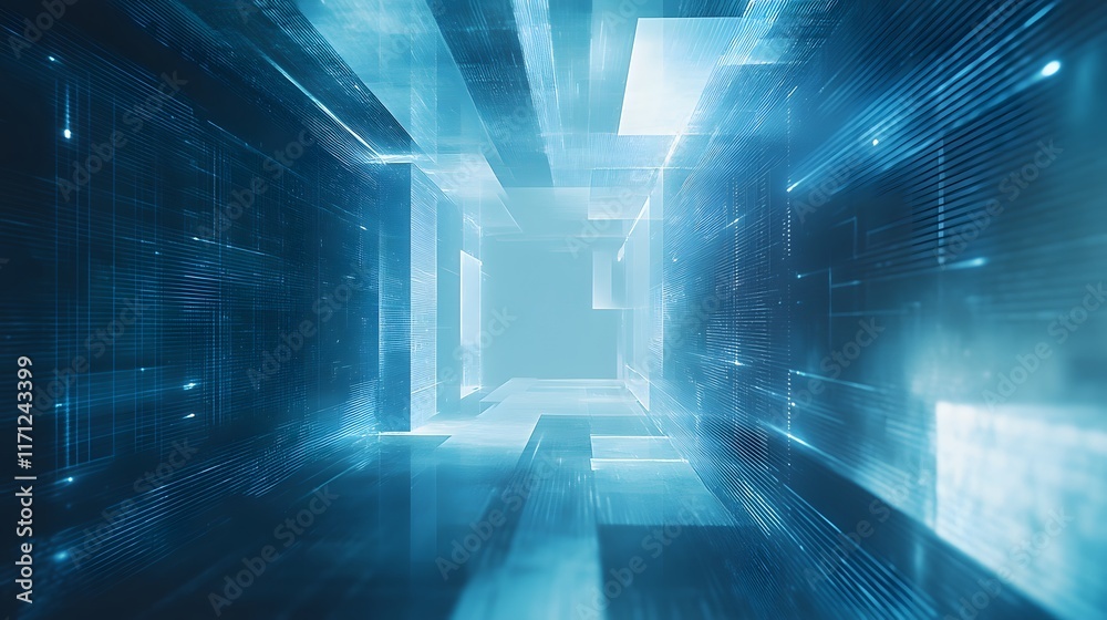 Poster abstract digital corridor showing lines and data streams