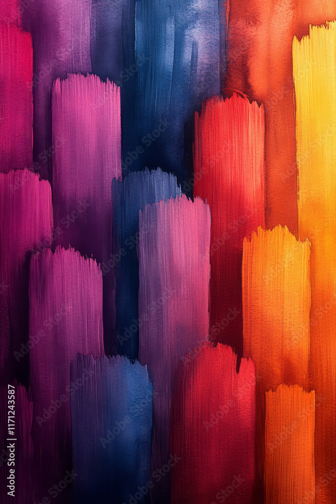 Aufkleber Bright and colorful pattern of overlapping watercolor brushstrokes, creating an energetic abstract background,