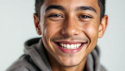 Young latino boy kid teen tween smiling isolated studio portrait with blank background