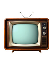 Vintage television - antique wooden box television with cut out frame screen isolate on white with clipping path for object, retro technology, flat design