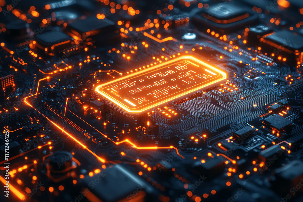 Leinwandbilder abstract technology background with circuit board patterns and a glowing futuristic interface,