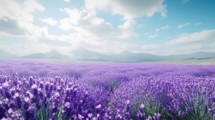 Naklejka premium Serene Lavender Field Under Blue Sky with Gentle Clouds