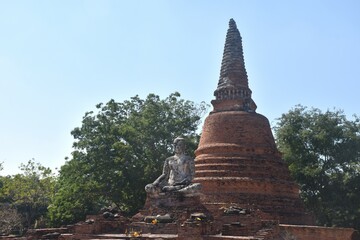 ancient Buddha at Wora Chet Tha Ram temple travel location in Thailand