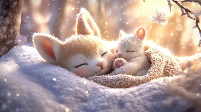 Fototapeta Cute baby squirrel sleep in winter