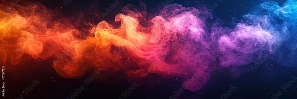 Poster smoke effect in bright neon colors, swirling together to form an abstract gradient pattern,